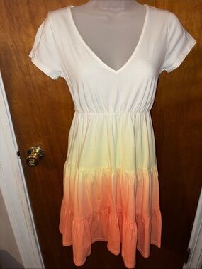 wild fable White to Peach Tiered Dip-Dye Midi Dress
